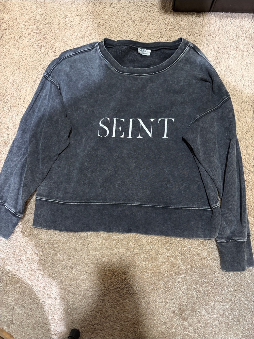 SEINT Women's Washed Black Crewneck Sweatshirt